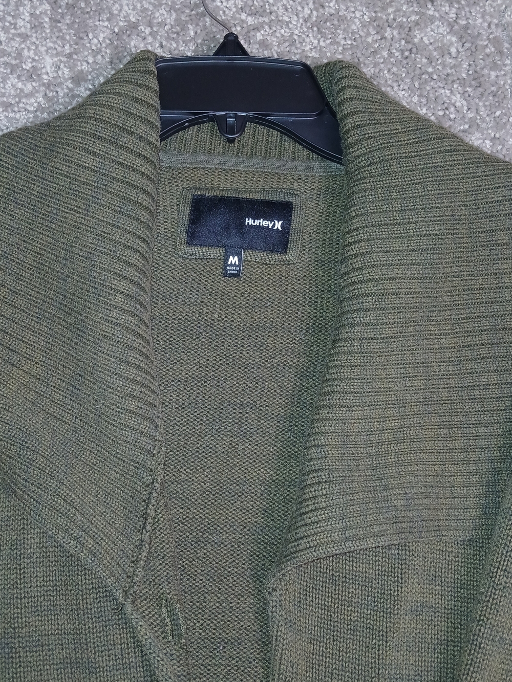 Hurley Cardigan Mojave Olive Green Shawl-Collar Knit Cardigan for Women Medium - Picture 3 of 12